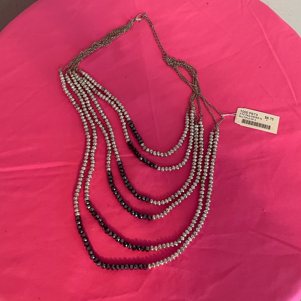 Multi-Strand Deep Blue and Silver Necklace